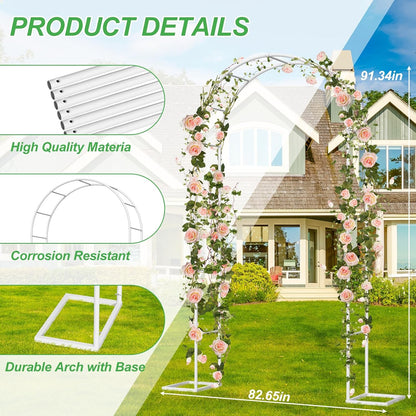 Metal Garden Arch Trellis Arbor, Wedding Arch Stand with Steel Frame,5.3'W * 7.6'H or 7.9'W * 6.3'H Ft,for Garden Arbor Trellis & Climbing Plant, Bridal Party & Ceremony Decorations (White)