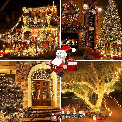 4 Pack 400 LED Solar String Lights for Outside, Solar Christmas Lights Outdoor with 8 Lighting Modes, Waterproof Green Wire Solar Powered Tree Light for Xmas Party Yard Garden Decorations (Warm White)
