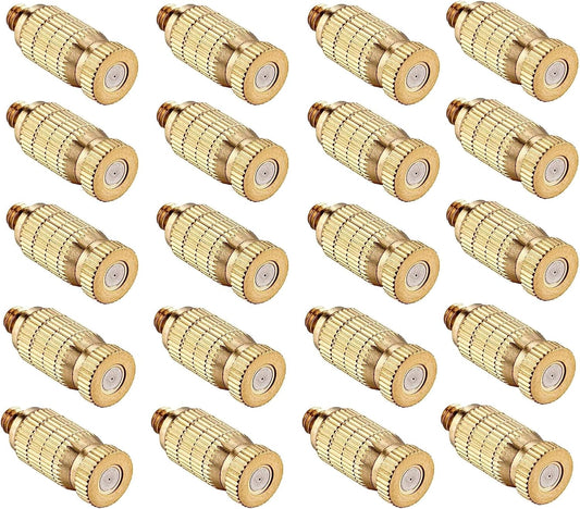 20pcs High Pressure Atomizer Nozzle Brass Misting Nozzles for Outdoor Cooling System, Landscaping, Greenhouse Irrigation, Air Humidification, Anti-Drip Fogging Spray Head(0.004"/0.1mm)