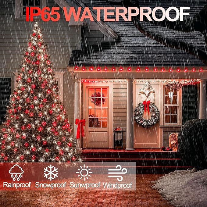 6 Pack 270FT Solar Christmas Lights Outdoor Waterproof, Super Bright 480 LED Solar String Lights with 8 Lighting Modes, Green Wire Twinkle Tree Light for Outside Xmas Party Decor (Red and White)