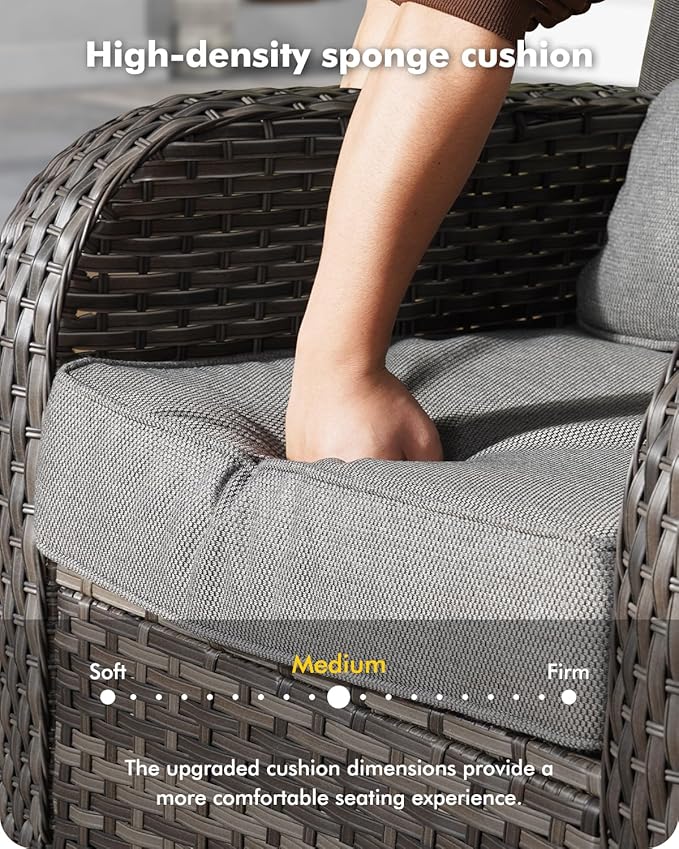 8-Piece Wicker Patio Furniture Set, All-Weather Rattan Conversation Bistro Loveseat Chair and Patio Rockers Set for Backyard, Balcony and Deck with Soft Cushions and Metal Table(Dark Gray)