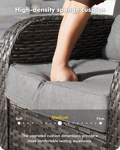 8-Piece Wicker Patio Furniture Set, All-Weather Rattan Conversation Bistro Loveseat Chair and Patio Rockers Set for Backyard, Balcony and Deck with Soft Cushions and Metal Table(Dark Gray)