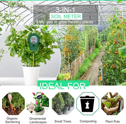 3-in-1 Soil Test Kit, Soil Moisture Meter/Soil ph Meter/Fertility Soil Tester, Soil Hygrometer for Garden, Farm, Plant, Outdoor, Indoor, Lawn Care Moisture Meter for Hous Plants (No Battery Needed)