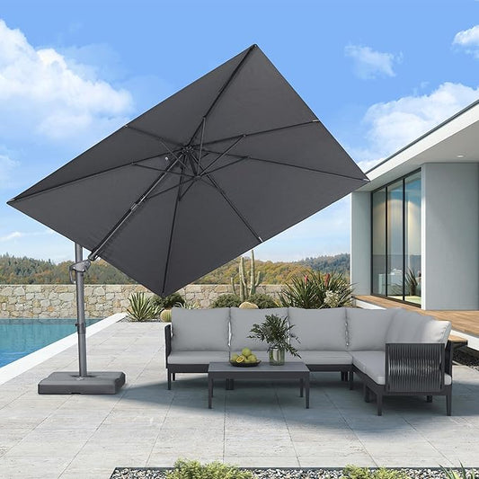 PURPLE LEAF 10' X 10' Left-right Tilting Outdoor Patio Umbrella Swivel Offset Cantilever Heavy Duty Rectangle Aluminum Umbrella with UV Resistant for Deck Pool Patio Backyard, Graphite Grey