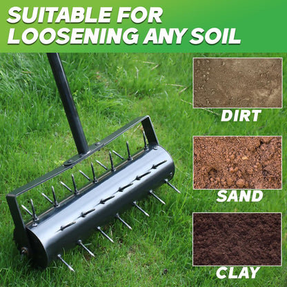 Rolling Lawn Aerator with 42 Spikes, No Assembly Required, Heavy-Duty Manual Lawn Tool for Soil Loosening and Grass Root Growth, Garden Yard Aeration Tool