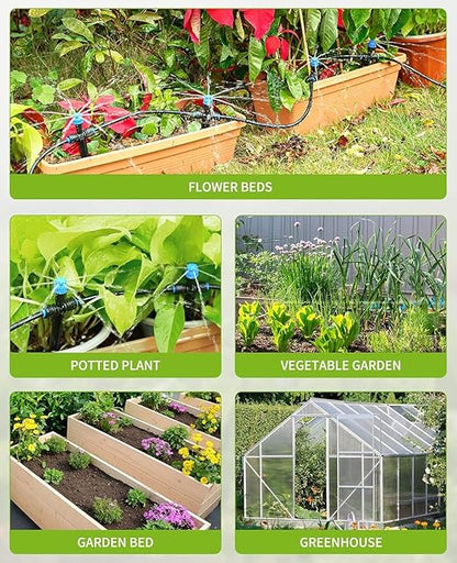 Garden Watering System,59FT Drip Irrigation Kits for Plants, New Quick Connector, Blank Distribution Tubing, Saving Water Automatic Irrigation Equipment for Patio Lawn, Greenhouse, Raised Beds (59FT)