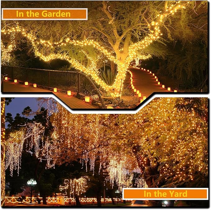 OZS 6 Pack 480LED Solar Christmas String Lights Outdoor, Waterproof 8 Modes Solar Tree Light, Green Wire Christmas Lights Outdoor for Garden, Party, Wedding, Christmas Decorations (Warm White)