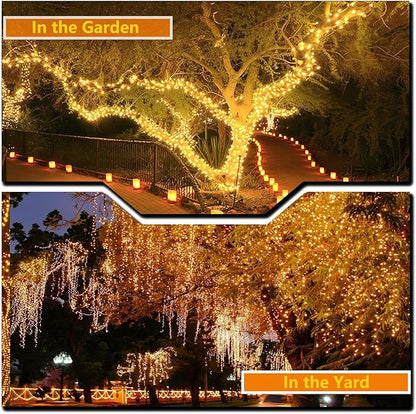OZS 6 Pack 480LED Solar Christmas String Lights Outdoor, Waterproof 8 Modes Solar Tree Light, Green Wire Christmas Lights Outdoor for Garden, Party, Wedding, Christmas Decorations (Warm White)