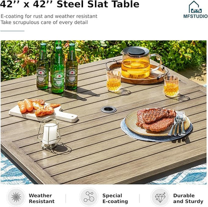 MFSTUDIO Patio Table and Chairs Set of 4, Outdoor Dining Set with Square Table and Swivel Chairs, 5 Piece Patio Dining Set for Deck/Backyard/Poolside/Garden