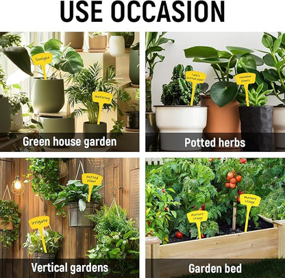 Plant Labels 60 Pcs Yuanling Plant Markers Large Plastic Plant Tags T-Type Waterproof Garden Labels for Outdoor Indoor Potted Plants Flowers Seeds Herbs Belt Garden Marker Pen (Yellow)
