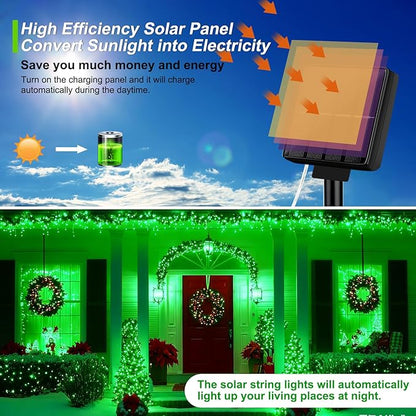 Brightever Outdoor Solar String Lights Waterproof, 2-Pack Total 80FT 200LED Solar Fairy Lights for Outside with 8 Lighting Modes, Solar Twinkle Lights for Yard, Christmas, Party (Green)