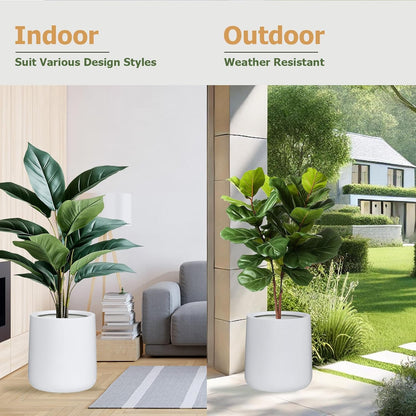 13" H x 12.6" D Conico Fiberstone Round Planter with Drainage Hole, Smooth Finishes, Weather Resistant for Indoor and Outdoor Use, Included 2 Extra Coco Mats (White, 10" Pot Opening)