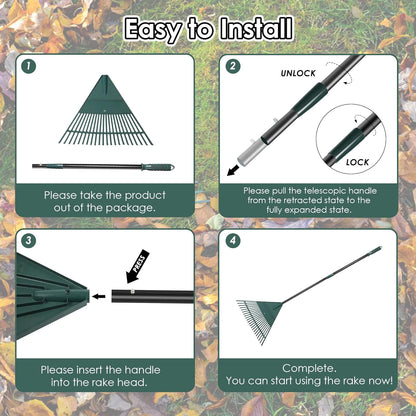 ORIENTOOLS Garden, Adjustable Lightweight Steel Poly Shrub Rake, Plastic Head, 22 Tines, 42 to 60 inches (Black Handle)