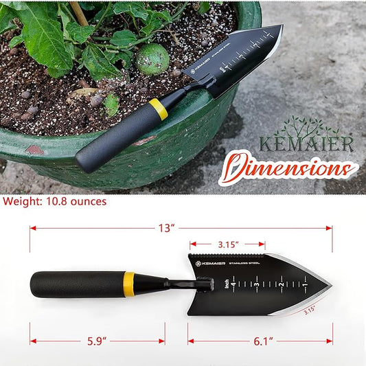 Heavy-Duty Trowel Garden Tool, Stainless Steel Serrated Hand Shovel for Effortless Digging, Weed Control, and Precise Bulb Planting