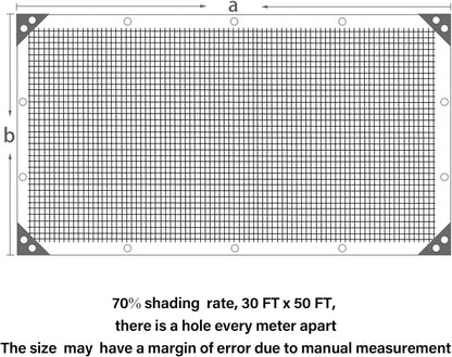 winemana Black Shade Cloth 70%, 30x50 FT Mesh Tarp - Garden Shade for Greenhouse, Patio, Vegetables, Plants Cover and Chicken Coops, Sunshade Net for Outdoor Protection with Reinforced Grommets