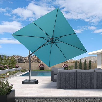 PURPLE LEAF 9' X 12' Left-right Tilt Patio Umbrella Outdoor Cantilever Swivel Rectangle Umbrella Aluminum Offset Umbrella with 360-degree Rotation for Garden Deck Pool Patio Turquoise Blue