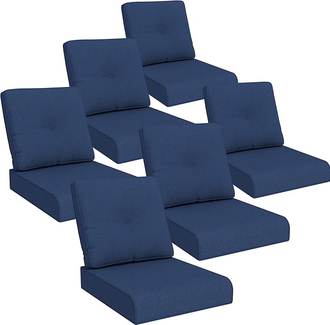 Joyside Outdoor Chair Cushions Set, 22x25/22x24 Inch Patio Furniture Deep Seat Cushions, Water Resistant & Thick Cushion, Outdoor Replacement Cushions for Seat and Sofa (Blue, 6 Set)