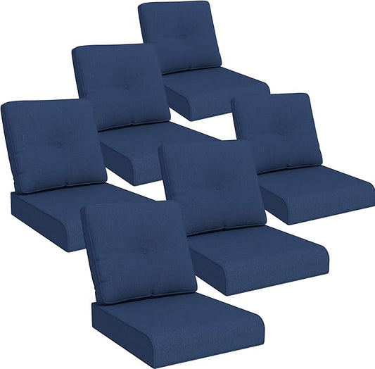 Joyside Outdoor Chair Cushions Set, 22x25/22x24 Inch Patio Furniture Deep Seat Cushions, Water Resistant & Thick Cushion, Outdoor Replacement Cushions for Seat and Sofa (Blue, 6 Set)