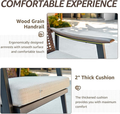 NATURAL EXPRESSIONS 7 Piece Patio Dining Set for 6 Outdoor Furniture Set, Rattan Wicker Chairs with Cushions and 65” Large Dining Table with 1.65'' Umbrella Hole for Patio, Garden, Porch, Pool, Beige