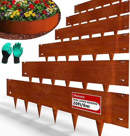 40"x10" Corten Steel Landscape Edging, 6-Pack (20ft Total) – Rusted Metal Garden Border, Lawn & Flower Bed Edging, Decorative Hammer-in Outdoor Landscaping Border for Yard, Pathways & Driveways