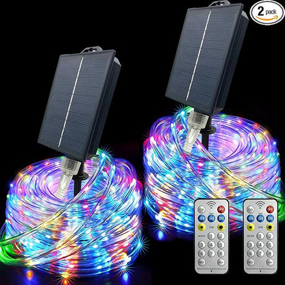 Solar String Lights Outdoor, 132Ft(66Ftx2 Pack) 400LED Rope Lights Waterproof, Color Changing LED Fairy Lights Solar Powered,Tube Lights with Remote for Christmas,Garden,Swimming Pool,Trampoline