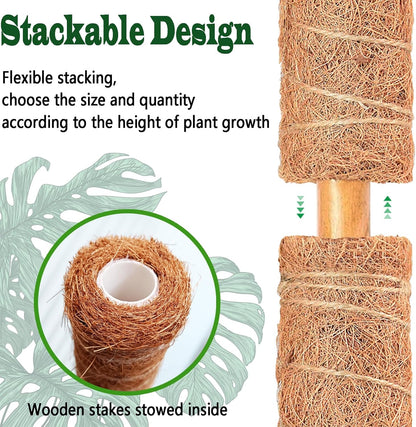 4 Pack 18 Inch Moss Pole, Stackable Moss Poles for Climbing Plants Monstera, Tall Plant Sticks Accessories, Large Coir Plant Support Stakes for Potted Plants Indoor, Pothos, Philodendron