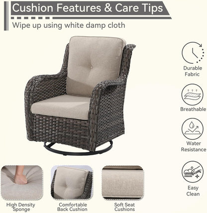 Outdoor Swivel Rocker Patio Chairs Set of 2 - Outdoor Wicker Patio Conversation Sets 2 Pieces with Olefin Fabric Cushions Suitable for Backyard Deck and Porch, Beige