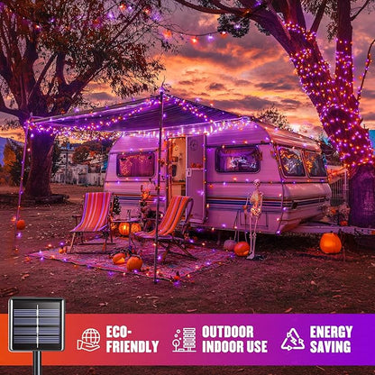JMEXSUSS Orange and Purple Solar Halloween Lights, 2 Pack Each 100 Led Solar String Lights Outdoor Waterproof for Halloween Tree Christmas Decoration