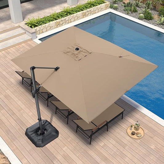 PURPLE LEAF 9' X 11.5' Patio Umbrella Outdoor Cantilever Rectangle Umbrella Aluminum Offset Umbrella with 360-degree Rotation for Garden Deck Pool Patio Taupe