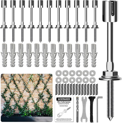 Wire Trellis for Climbing Plants Outdoor, 12-Set Wall Trellis Kit for 5/64"(2mm) Wire Ropes, T316 Espalier System for Fence and Garden DIY Projects (Hubs Only, Without Cable)