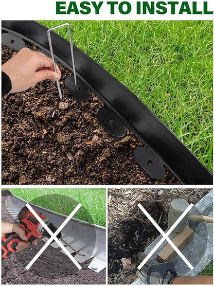 Kalolary Landscape Edging, 40FT x 4 Inch Tall Plastic Garden Lawn Edging Border with 36 U Spikes, 3 Connector for Landscaping Garden, Flower Beds (Black)