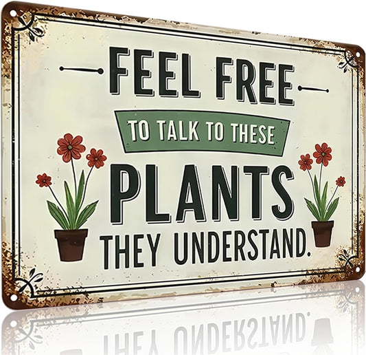 Bestylez Garden Gifts Feel Free to Talk with These Plants They Understand Vintage Gardening Signs for Home Garden Greenhouse Living Room Bedroom Yard Outdoor Decor 8X12 Inch (3373)
