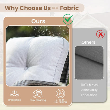 HOOOWOOO Patio Furniture Set,2 Pieces Outdoor Wicker Chairs Set,All Weather Bistro Chairs with Comfy High Back,Light Gray