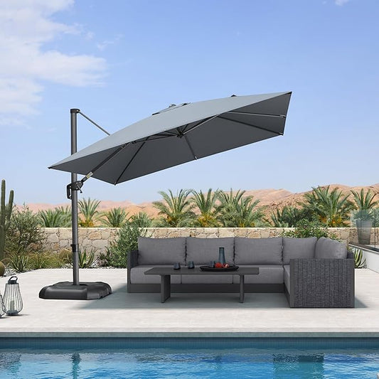PURPLE LEAF 10 Feet Patio Umbrella Outdoor Cantilever Square Umbrella Aluminum Offset Umbrella with 360-degree Rotation for Garden Deck Pool Patio, Light Grey