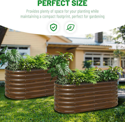SnugNiture Galvanized Steel Raised Garden Bed, 4x2x2 ft, Outdoor Oval Deep Root Planter Box for Growing Vegetables, Flowers and Fruits