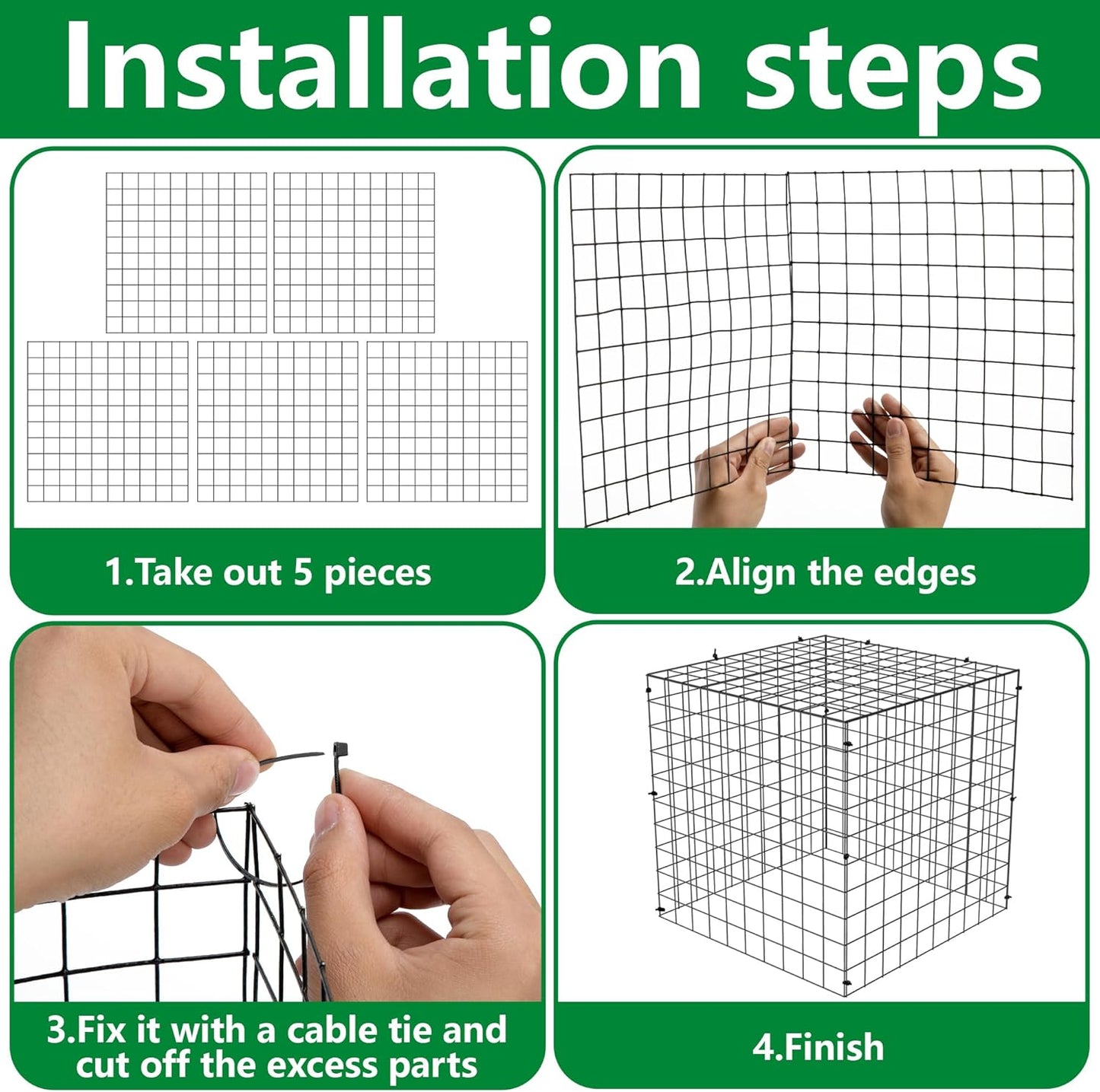 Adnee 7 Pack Wire Plant Protector with Cover-12x12x12 Inch Detachable Square Wire Cages to Prevent Animals-Metal Garden Plant Protector Cages for Protecting Plants Vegetables Flowers