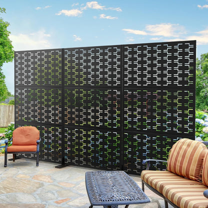 Metal Privacy Screen Outdoor 72" H×47" W, Freestanding Decorative Privacy Screen for Balcony Yard&Garden, Privacy Fence-Black&Brick
