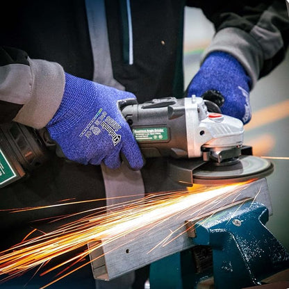 ANDANDA Cut Resistant Gloves Level 5, 3D Comfort Stretch Fit, Nitrile Sandy Finish Coated Work Gloves with Power Grip, Ideal for Handling Glass, Sharp Metal, Blue, Large, 1 Pair