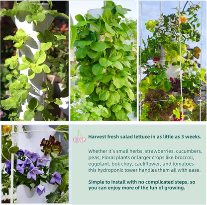 Hydroponic Growing System Kit, Vertical Hydroponic Tower with Trellis, Indoor & Outdoor Herb Garden, Vegetable Tower with 40 Planting Pods, Automatic Timer, Ideal for Gardeners & Beginners