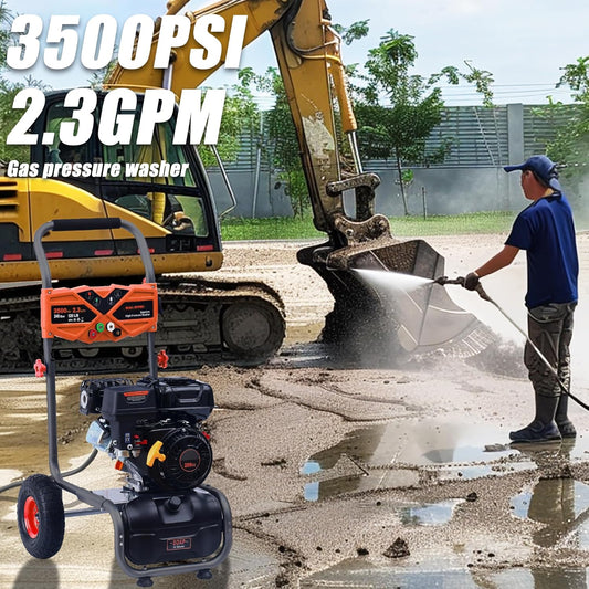 3500 PSI Gas Pressure Washer, 2.3 GPM Power Washer with 209CC Engine, Maintenance-Free Axial Cam Pump, 25FT Hose, 4 Nozzles for Driveways, Walls, Vehicles, Patio (Orange)