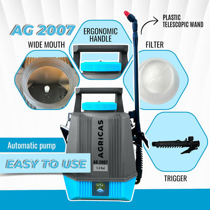 Battery Powered Sprayer 1.3 Gallon, Electric Lawn and Garden Sprayer for Weed/Pest Control, Lithium-Ion Battery, Adjustable Nozzle, Shoulder Strap, High-Pressure Hose