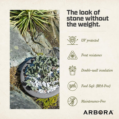 ARBORA 26" Santorini Bowl 2-Pack with Stone Blend Concrete Gray Finish - Polyresin Indoor and Outdoor Planters, Durable, Weatherproof, Lightweight, Large Plant Pots for Patio, Garden, Deck, Entryway