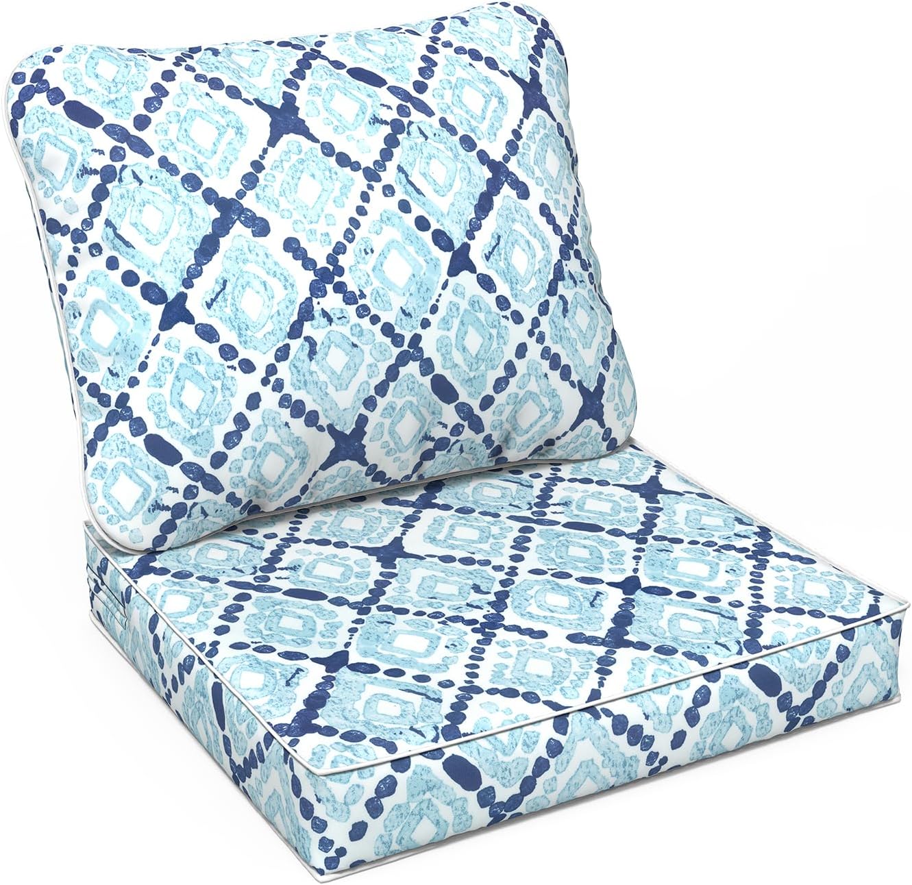 LVTXIII Outdoor Deep Seat Cushion Patio Seat and Back Cushion Set Seasonal Chair Cushion with Removable Cover and Adjustable Buckle for Home and Garden, 24"x24"x4", Boho Geometry Blue