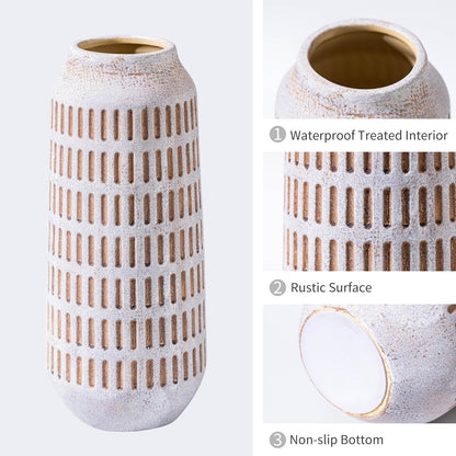 Rustic Ceramic Flower Vase, Terracotta Farmhouse Decorative Vintage Vases, Stone Clay Floral Vase, Concrete Grey Home Decor Vases for Living Room, Entryway, Kitchen, Bedroom, Bathroom Shelf 9.6 Inch