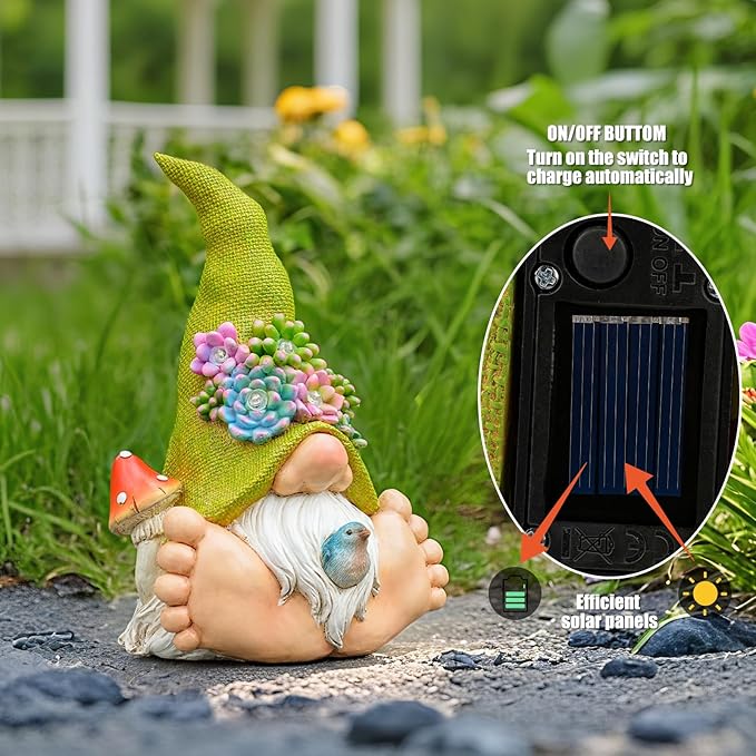 Solar Turtle Garden Statue with Bunny and LED Succulent Flowers – Outdoor Lawn Decor with Lights, Cute Animal Yard Ornament for Patio, Pathway, or Garden Gift (Gnome)