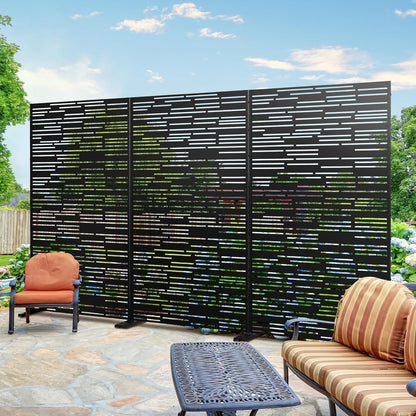 Metal Privacy Screen Outdoor 72" H×47" W,Freestanding Decorative Privacy Screen for Balcony Yard&Garden,Privacy Fence-Black&Shine