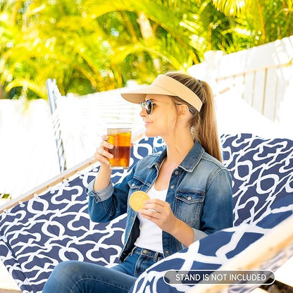 SUNCREAT Double Tree Hammock with Hardwood Spreader Bar, Extra Large Soft Pillow, Heavy Duty Hanging Hammock for Indoor, Outdoor, Blue Pattern