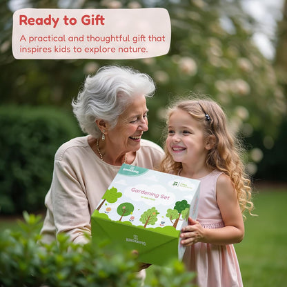 Gardening Set, Tool Kit, for Kids, STEM, Includes Tote Bag, Spade, Watering Can, Rake, Fork, Trowel and Gloves (Petal)