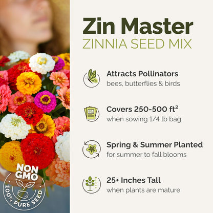 Eden Brothers Zin Master Flower Mixed Seeds for Planting, 1 lb, 480,000+ Seeds with California Giant, Mexican, Lilliput Zinnia | Attracts Pollinators, Plant in Spring, Zones 3, 4, 5, 6, 7, 8, 9, 10