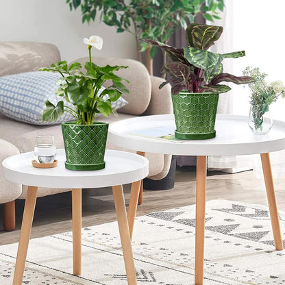 BUYMAX Plant Pots Indoor –6 inch Ceramic Flower Pot with Drainage Hole and Ceramic Tray - Gardening Home Desktop Office Windowsill Decoration Gift, Set of 2(Patina)